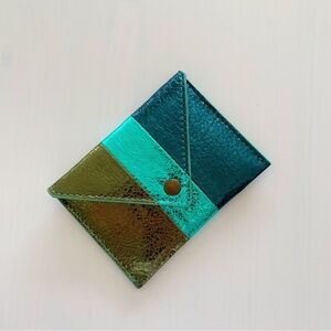 Anthropologie Mini Wallet in Metallic Color Block Green, Aqua and Teal